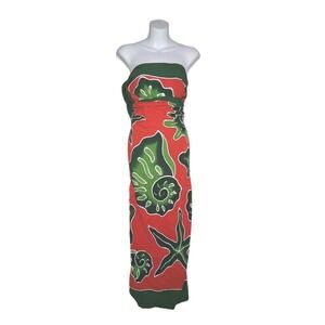 La Pareo Company Sarong Swimsuit Beach Cover-up 45" x 65"  Green Red Seashells